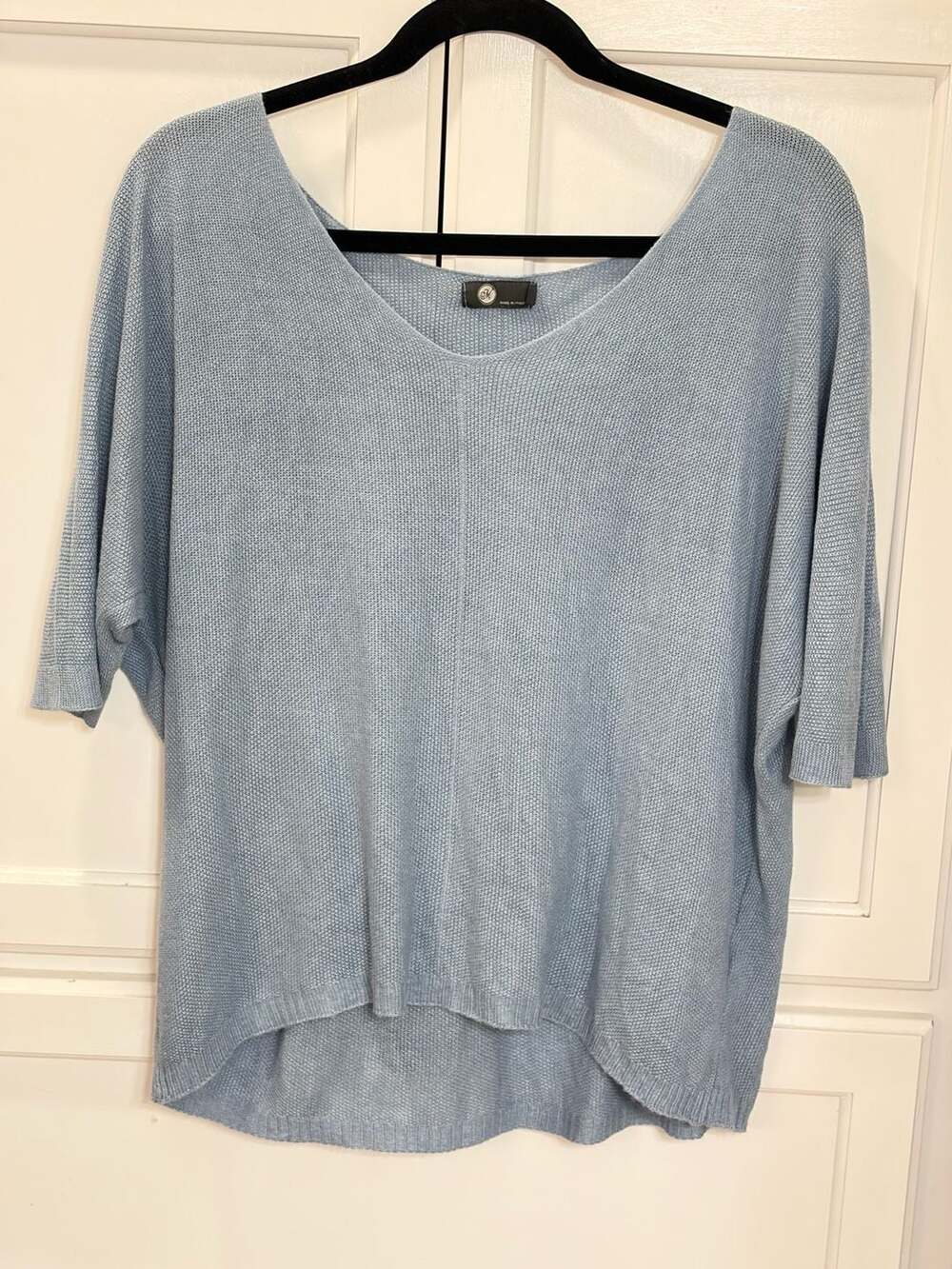 Made In Italy Blue V-Neck 3/4 Batwing Sleeve Knit Sweater Top Medium